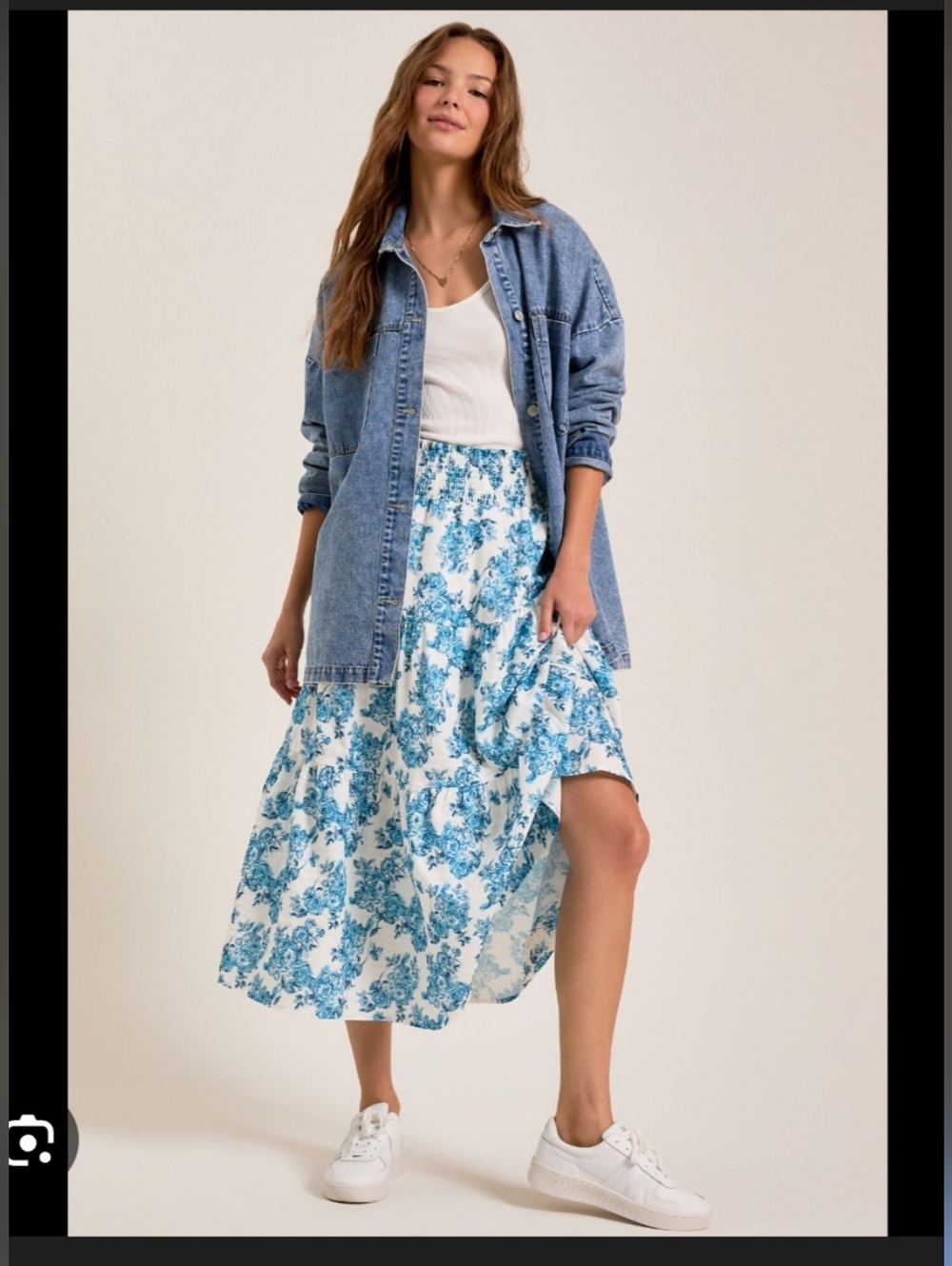 Floral Blue & White Midi Mia Skirt